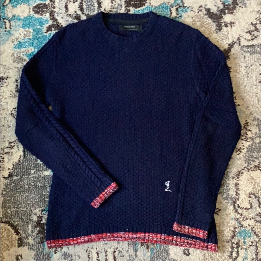 Religion - Dark Blue Sweater w Beautiful Trim Sz M